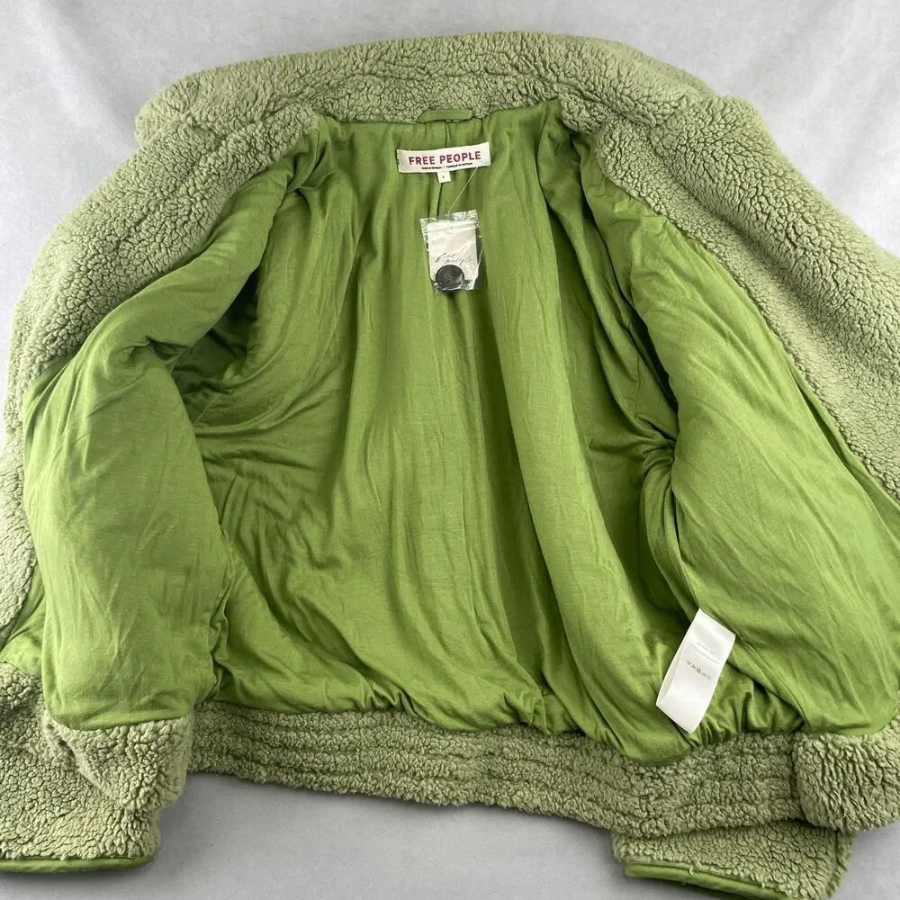 Free People Joplin Jacket Wmns S Pistachio Faux Shearling Sherpa Teddy Luxe Coat - Picture 2 of 8